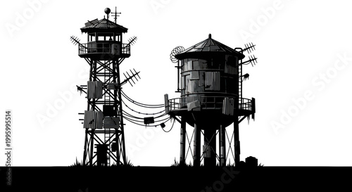 Post-apocalyptic Watchtowers and Water Tower - Grungy Industrial Structures