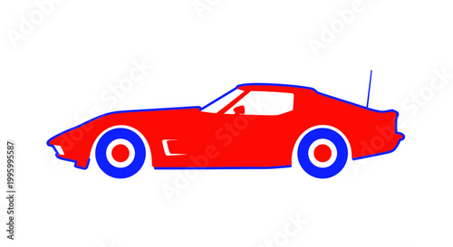 Red Classic Sports Car Silhouette, Vector Illustration, White Background