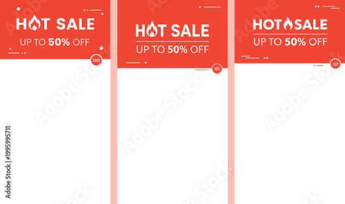 Several red hot sale banners on sale up to fifty percent off are displayed.