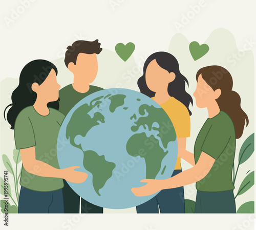 People Hugging Earth – Environmental Protection and Save the Planet Concept