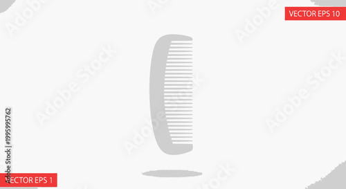 Simple light grey hair comb vector illustration on a clean white background with a subtle shadow.
