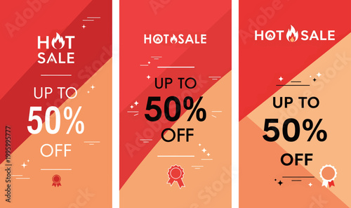 Vibrant hot sale banners showcase discounts up to fifty percent off on various products
