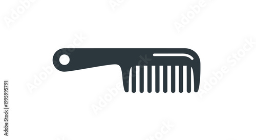 A simple, minimalist icon of a dark grey hair comb with a handle on a white background.