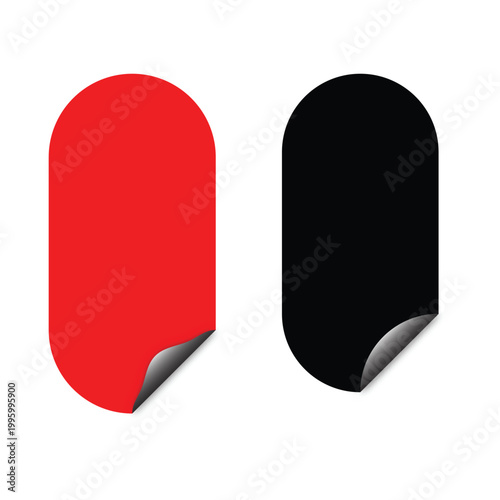 Two blank rounded rectangles with curled corners one red and one black isolated on white