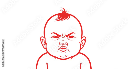 Angry baby with red hair.