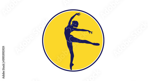 Elegant Ballerina Female Dancer Posing Gracefully in a Yellow Circle Background