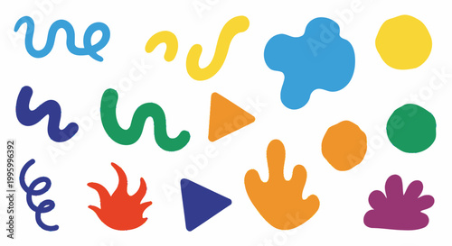 Colorful abstract shapes and symbols.