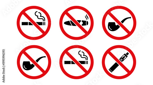 Free Download Vector Icons Set of no smoking prohibition signs with cigarettes pipes cigars and vape icons. Vector Illustrations. EPS Editable - GFXLoad