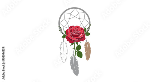 Dreamcatcher with Red Rose Feathers.