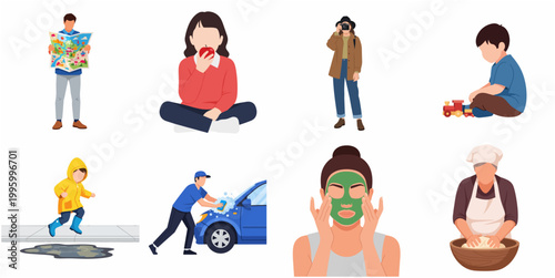 Flat Design Modern Lifestyle Everyday Activity Collection Representing Diverse People and Situations