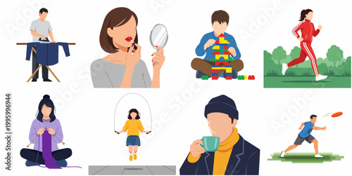 Diverse Human Activities Represented With Flat Style Digital Illustrations On White Background