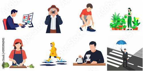 Flat Style Diverse People Engaged in Various Daily Activities and Hobbies Collection