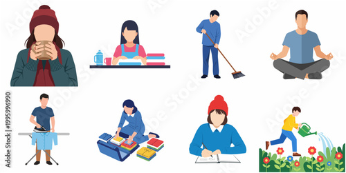 Flat Modern Style Icon Set Representing Daily Life Activities and Hobbies for Lifestyle Illustration