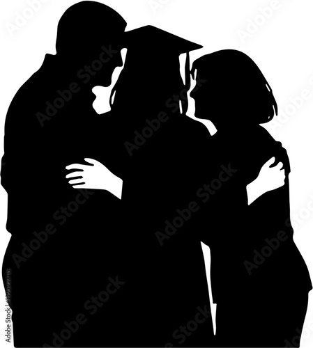 happy graduate students throwing caps silhouette vector isolated 