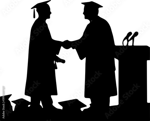 happy graduate students throwing caps silhouette vector isolated