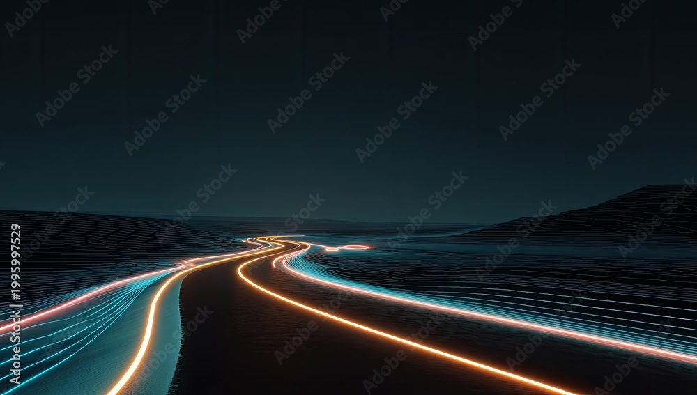 Obraz premium Abstract Light Trails on a Dark Highway at Night.