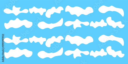 Collection of six flat, white liquid splash frames