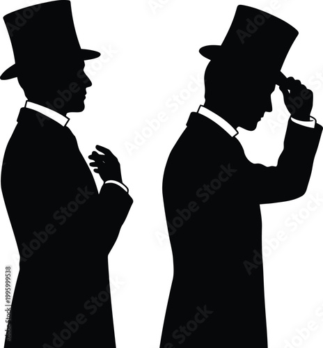 Man tipping hat formal attire gentleman vector illustration.