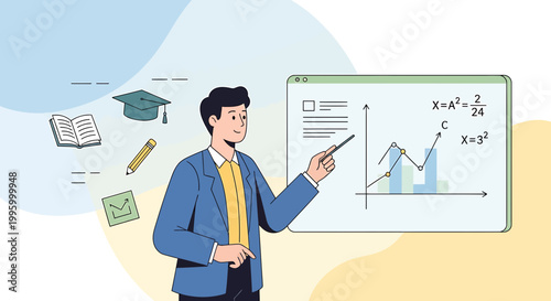 Teacher Explaining Math Graph on Whiteboard, Education Concept