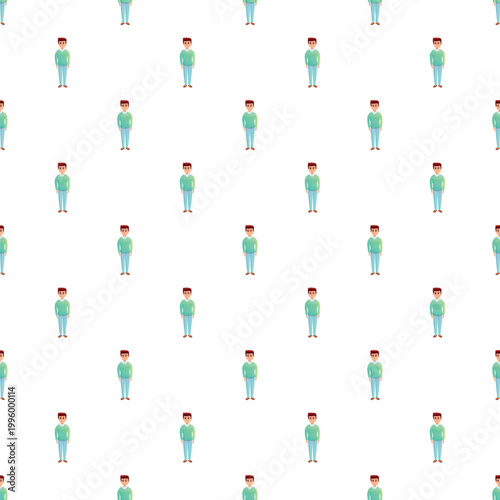 Multiple cartoon men creating a repetitive and endless pattern on a white background