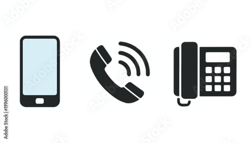 Communication Icon Set featuring Smartphone Landline and Calling Symbol Vector