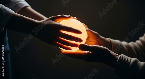 Hands holding a glowing orb in a dark setting symbolizing connection and hope.