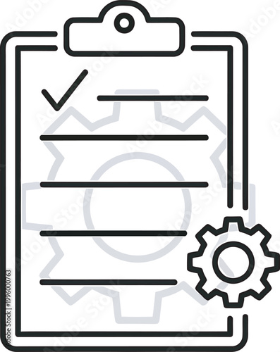 Clipboard with checklist and gear icon for task completion and settings