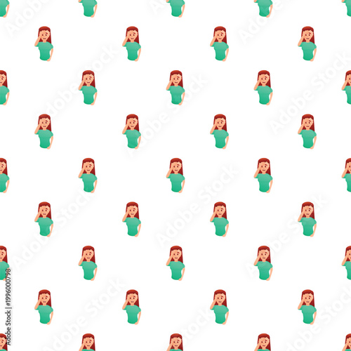 Woman feeling unwell with a headache, repeating as a seamless pattern