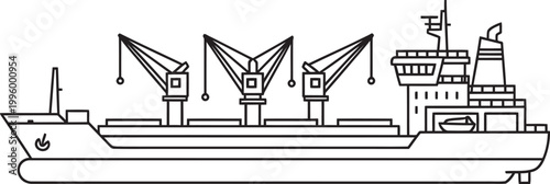 Cargo ship with multiple cranes for loading operations