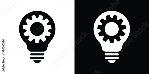 Stylized light bulb icon containing a gear, representing the mechanical inner workings of an idea, business efficiency, and smart technological creativity. Vector illustration.
