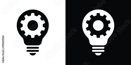 Stylized light bulb icon containing a gear, representing the mechanical inner workings of an idea, business efficiency, and smart technological creativity. Vector illustration.