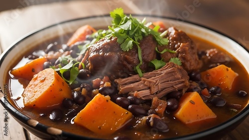 Hearty bowl of stew with sweet potatoes and black beans