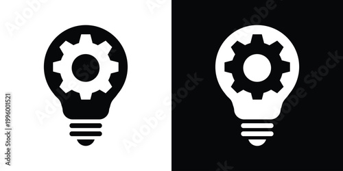 Stylized light bulb icon containing a gear, representing the mechanical inner workings of an idea, business efficiency, and smart technological creativity. Vector illustration.