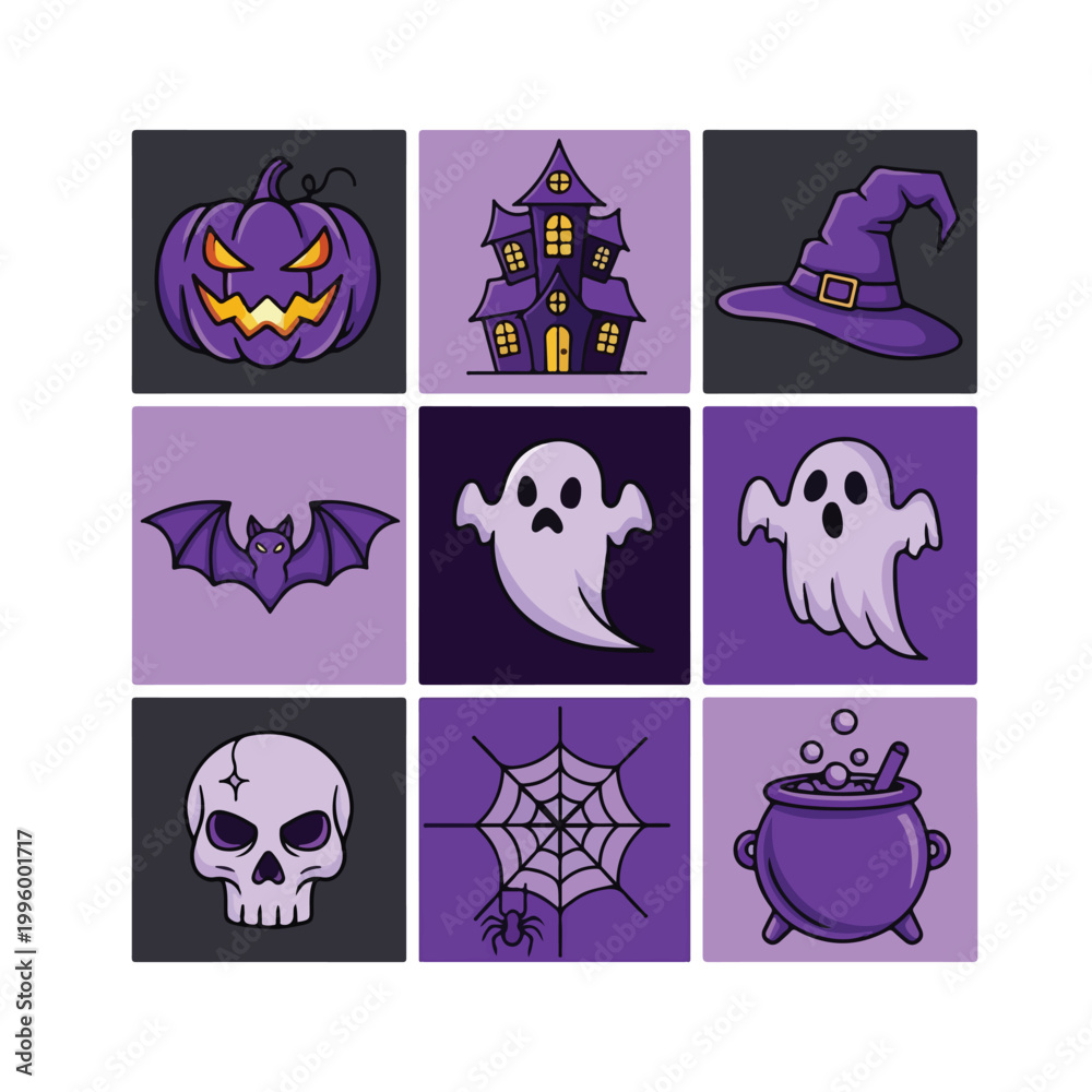 Obraz premium Halloween icons set of nine symbols.