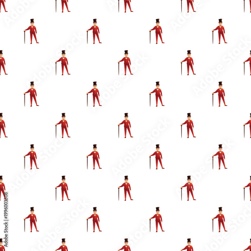 Red suited gentleman with top hat and cane repeating as a seamless pattern