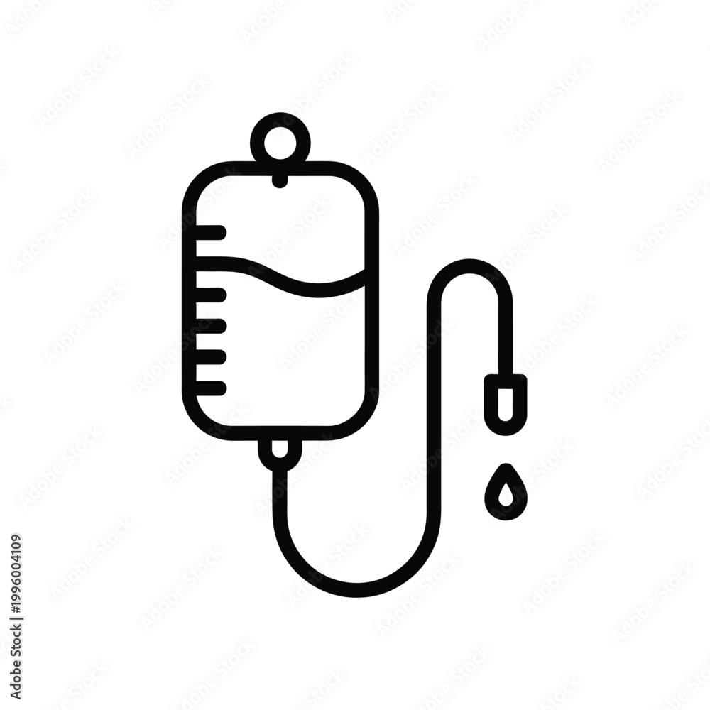 Fototapeta premium Simple line drawing of an iv drip bag and tubing