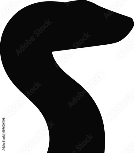Close-up silhouette of a snake's head and neck, rendered in solid black against a white background, capturing the curve and form of the reptilian creature in a minimalist style