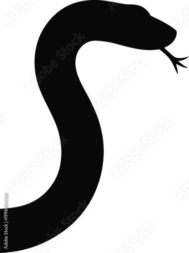 Silhouette of a black snake with its head turned and tongue flicking, suggesting curiosity or a subtle warning, isolated on a white background