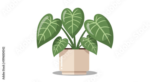 A vibrant illustration of a philodendron plant in a light beige pot showcasing lush green foliage