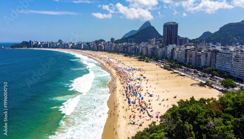 Copacabana Beach Iconic Urban Coastline with Vibrant Crowds and Cityscape Views