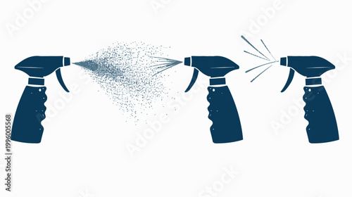A graphic illustration shows three spray bottles in different stages of dispensing liquid