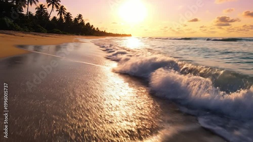 Gentle Ocean Waves at Tropical Sunset Beach