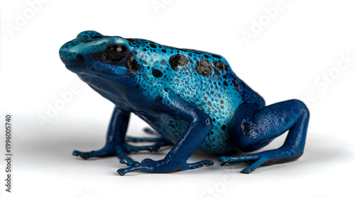 Blue poison dart frog standing on white background