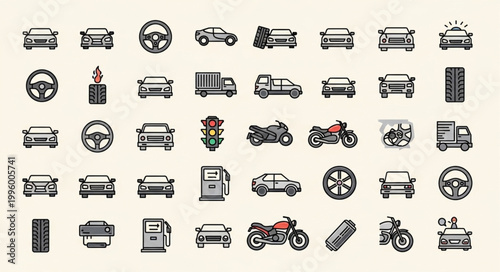 Collection of Transportation Icons and Symbols.