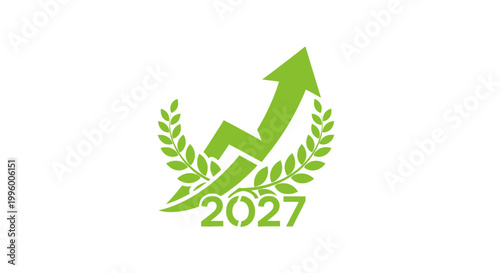 Green arrow graph with laurel wreath.