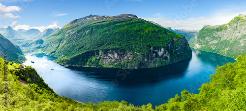 Aurlandsfjord with Norwegian flag