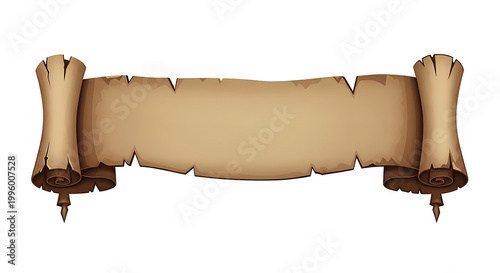 Vintage scroll parchment with torn edges PNG isolated on transparent background