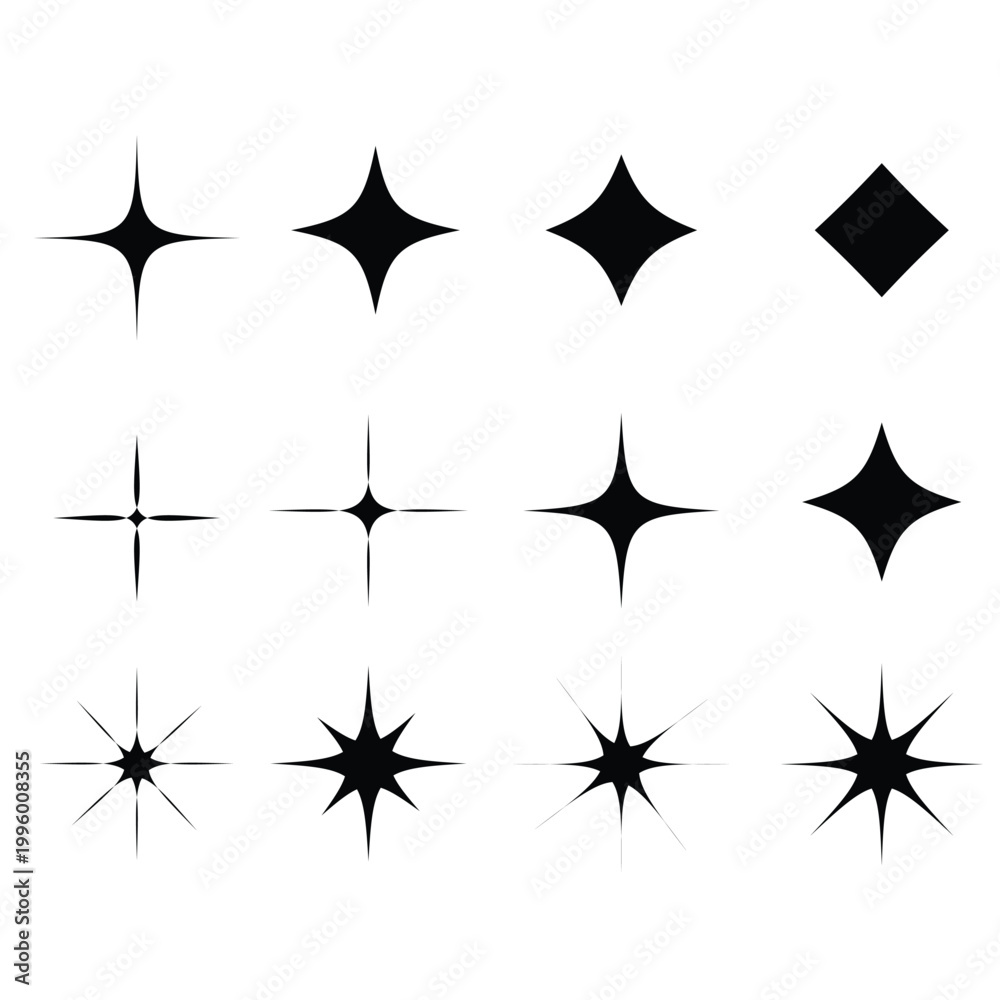 Obraz premium Sparkle Starburst and Glint Vector Icons Set - Shine Effect Elements Collection