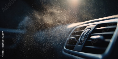 Close-up of car air conditioner vent with mist spraying out.