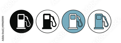Gas pump icons in various colors and styles for fuel station use